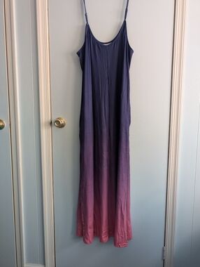 Ombre Maxi Slip Dress in Navy to Dusty Rose
